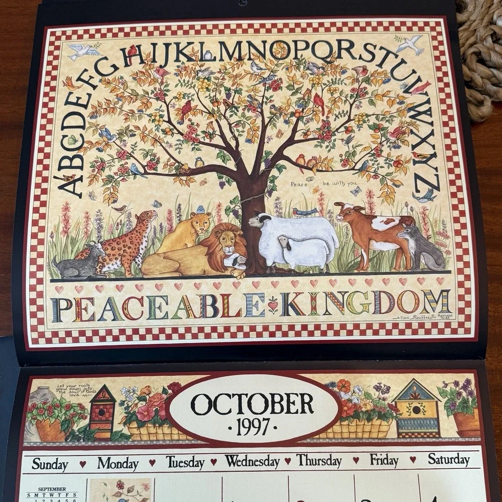 1997 Country Sampler Calendar – Peaceable Kingdom – 12x12 – Folk Art Cottagecore